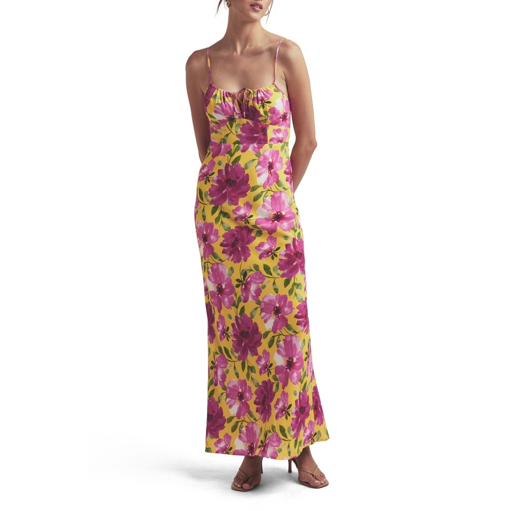 Favorite Daughter Maxi Dress Womens 4 Yellow Pink Floral Excellent Smocked Back